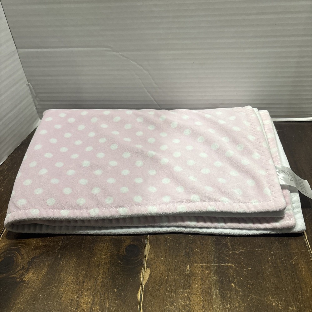 Beansprout Pink White Polka Dot Baby Blanket Plush Security Lovey 30x35"